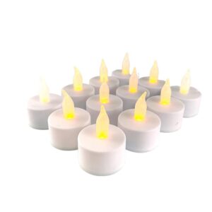 Fyrfadslys LED 12 stk. i hvid m/flamme (inkl. batterier)