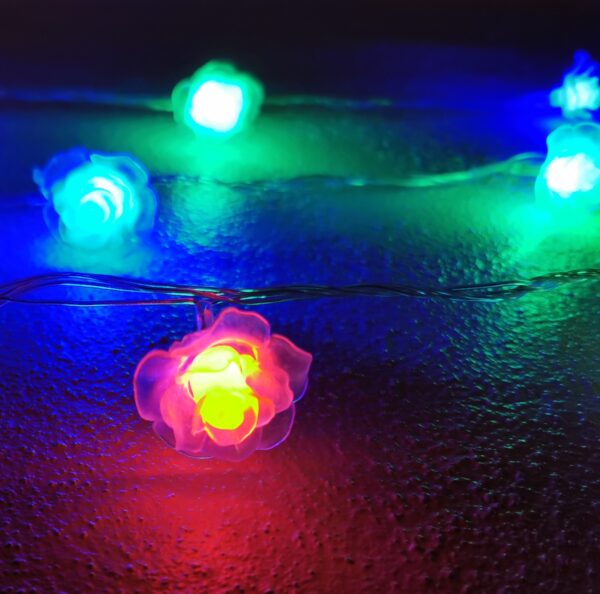 LED-lyskæde m/Blomster 20 stk. Gennemsigtig - Multifarvet m/blink (3,5 meter)