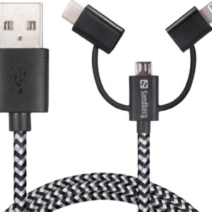 Sandberg 3-i-1 Lightning+MicroUSB+USB-C 1m kabel