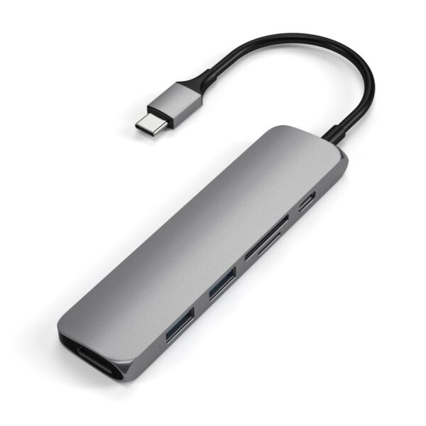 Satechi Slim USB-C MultiPort Adapter V2, HDMI, USB 3.0 port, kortlæser, Space Grey