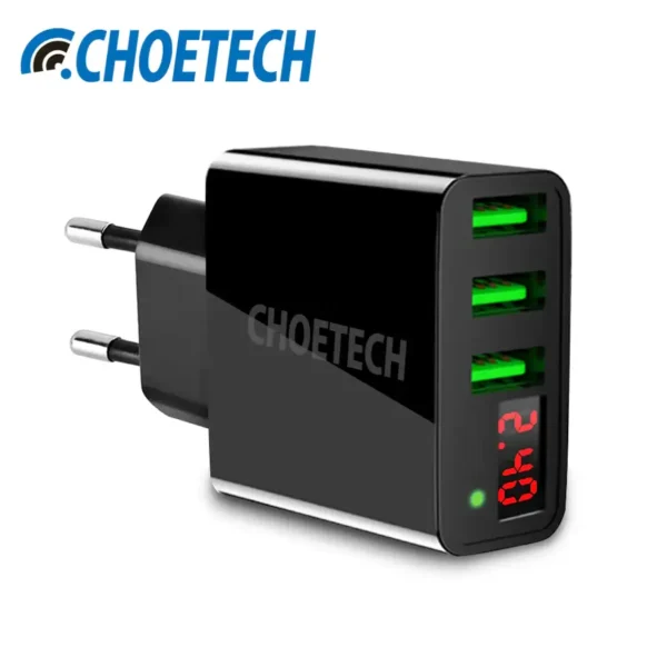 Choetech 15W 3-Port USB-A vægoplader m. Display, Hvid