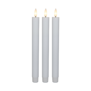 Cozzy kronelys, 3D LED flamme, m. fjernbetjening, 22,5 cm, hvid rillet, 3 pak
