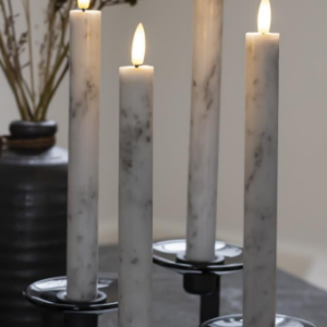 Cozzy kronelys, 3D flamme, 22,5 cm, hvid marmor, 4 stk inkl. fjernbetjening