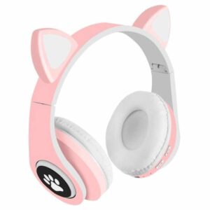 Høretelefoner med katteører og LED lys - Pink